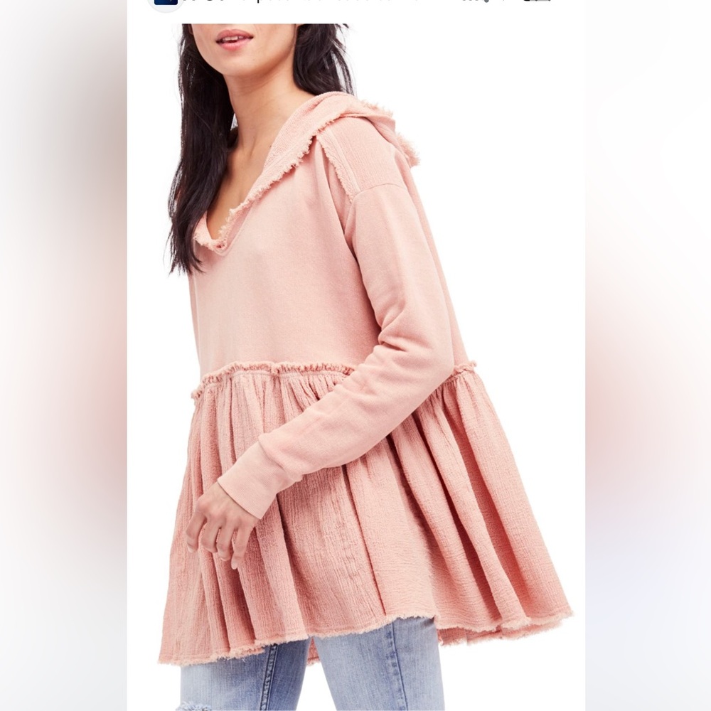 Free People Blush Pink Ruffled Hoodie Tunic